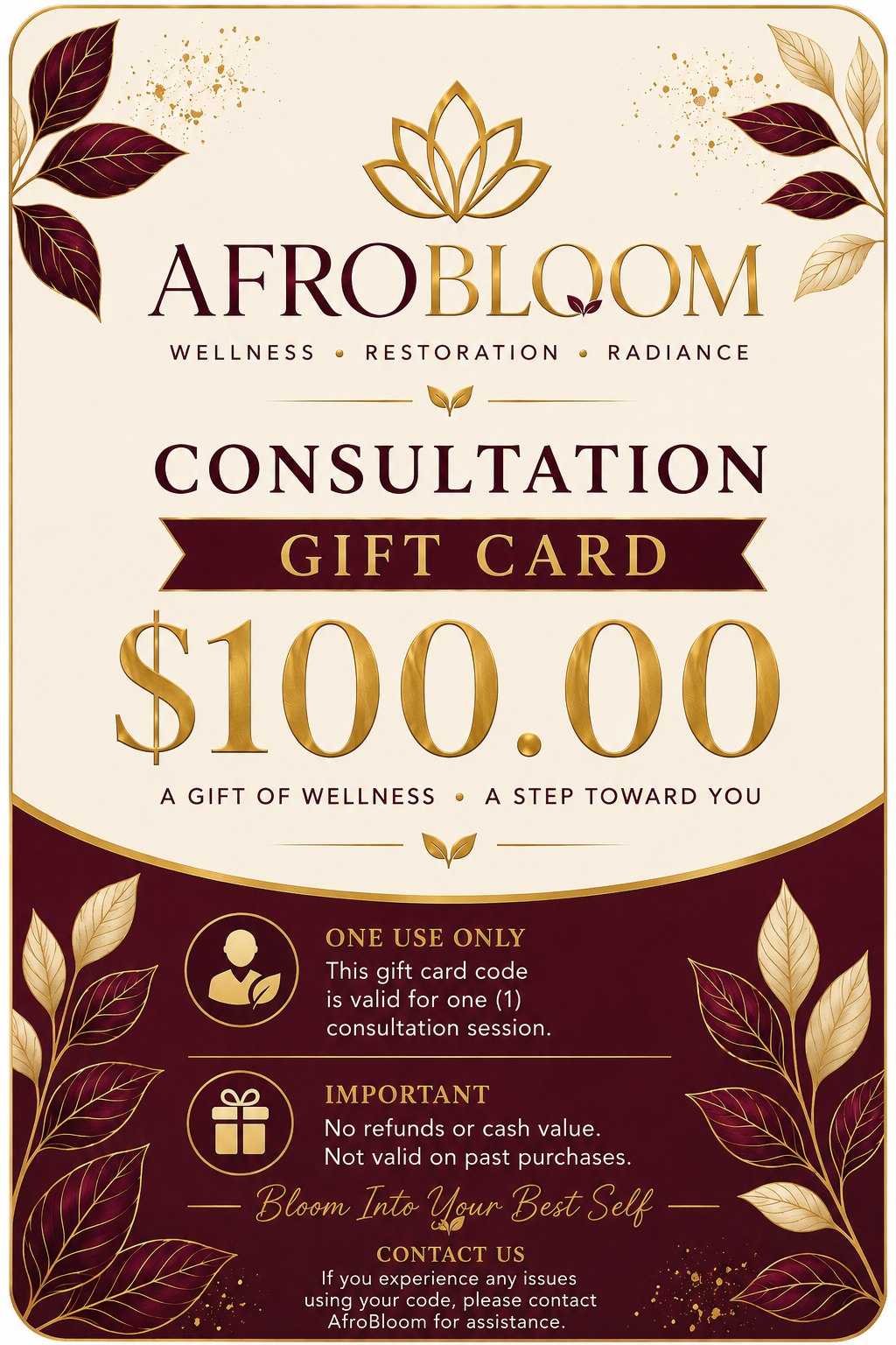 AfroBloom Consultation Gift Card – $50 or $100 Wellness Gift Options