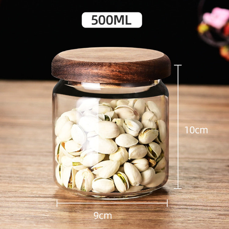 Glass sealed jar wooden lid kitchen universal storage jar coffee and flower tea display storage jar