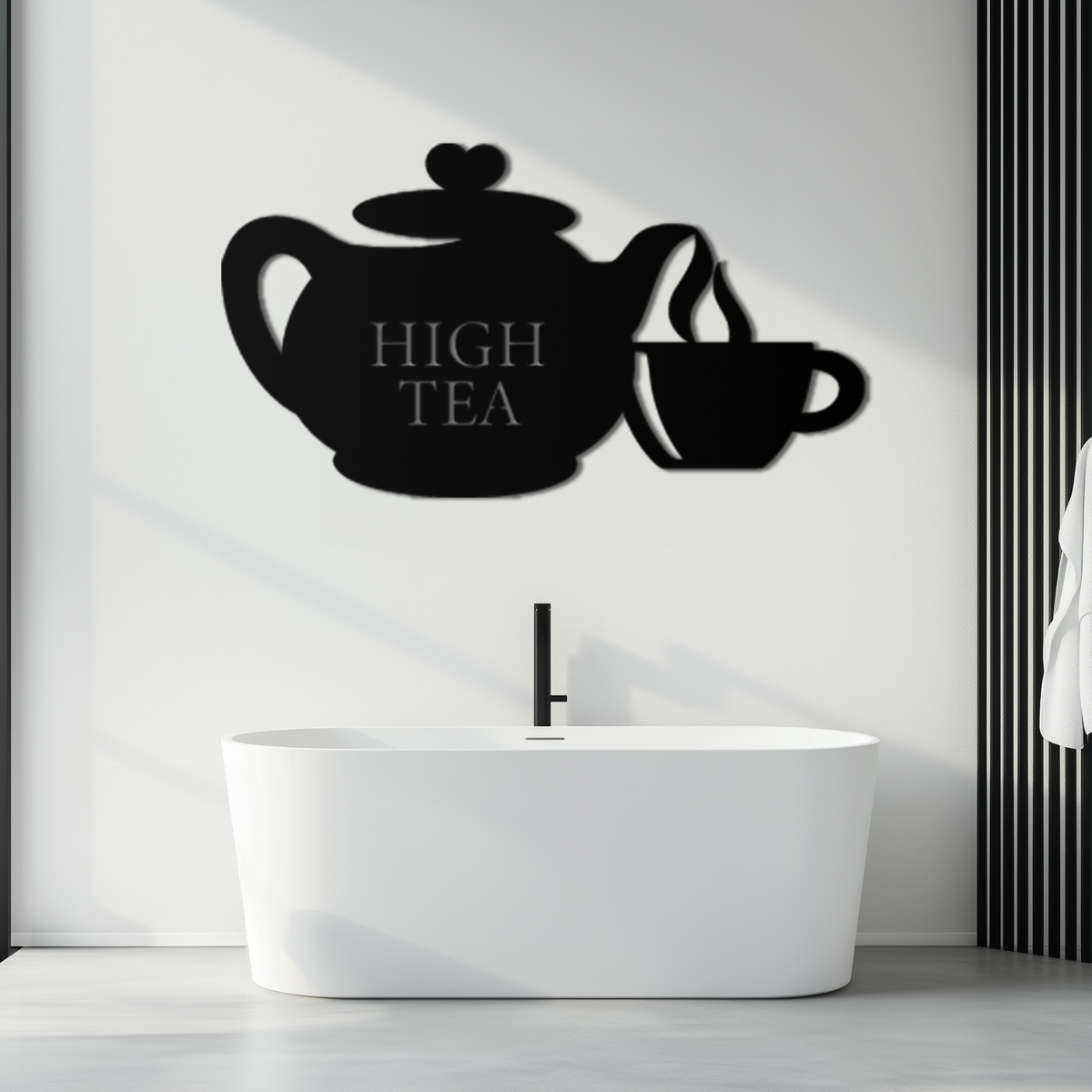 High Tea Teapot & Cup Metal Wall Art – Elegant Black Steel Tea-Time Decor for Kitchen, Café, and Dining Spaces- KAF440