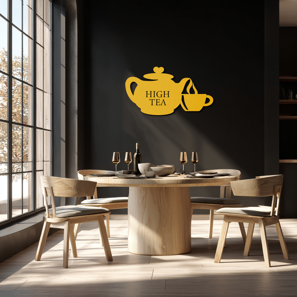 High Tea Teapot & Cup Metal Wall Art – Elegant Black Steel Tea-Time Decor for Kitchen, Café, and Dining Spaces- KAF440