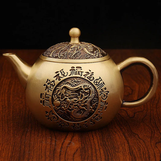 “Baifu” Dragon & Phoenix Brass Teapot – Chinese Gongfu Kettle & Ornament