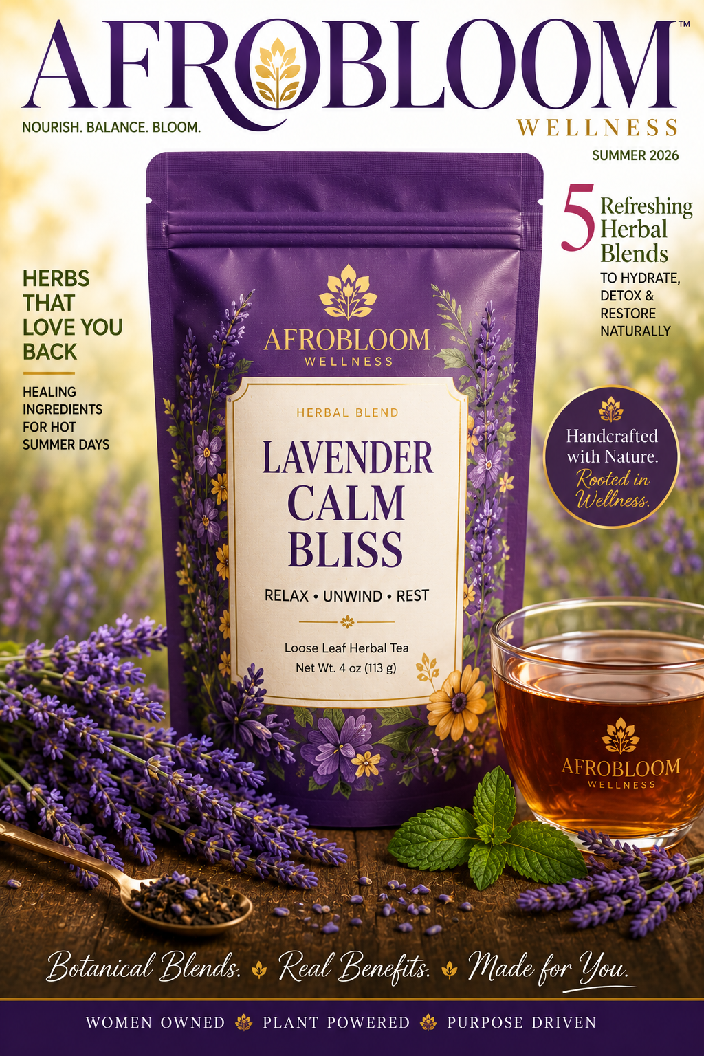 AfroBloom Summer Herbal Tea Blend Collection | 5 Caffeine-Free Loose Leaf Botanical Teas