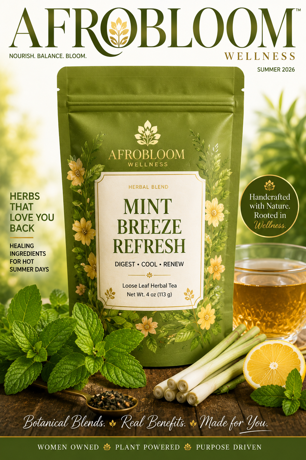 AfroBloom Summer Herbal Tea Blend Collection | 5 Caffeine-Free Loose Leaf Botanical Teas