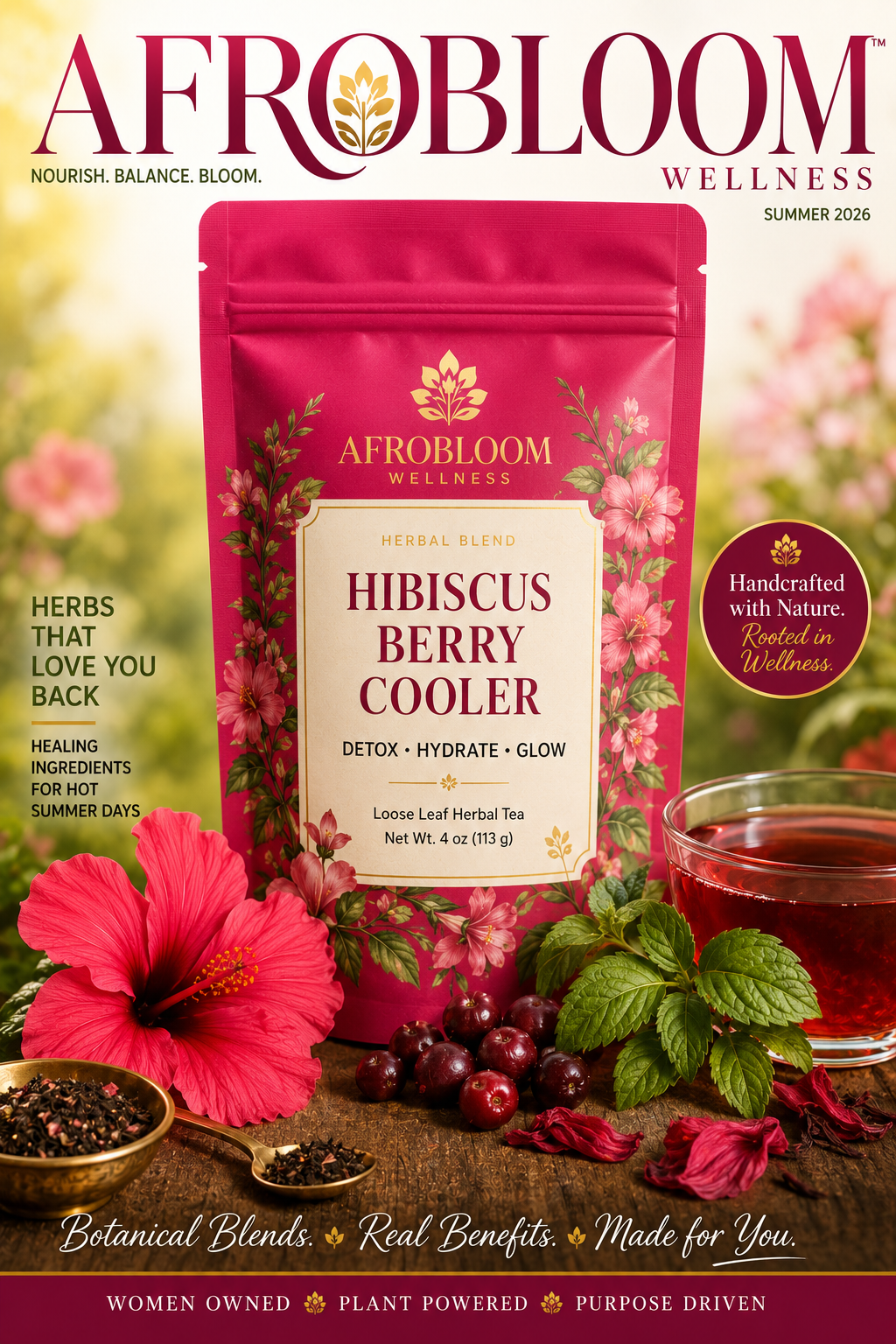 AfroBloom Summer Herbal Tea Blend Collection | 5 Caffeine-Free Loose Leaf Botanical Teas
