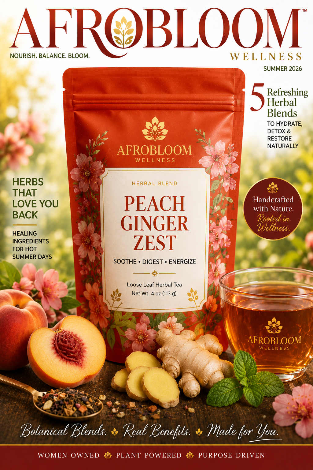AfroBloom Summer Herbal Tea Blend Collection | 5 Caffeine-Free Loose Leaf Botanical Teas